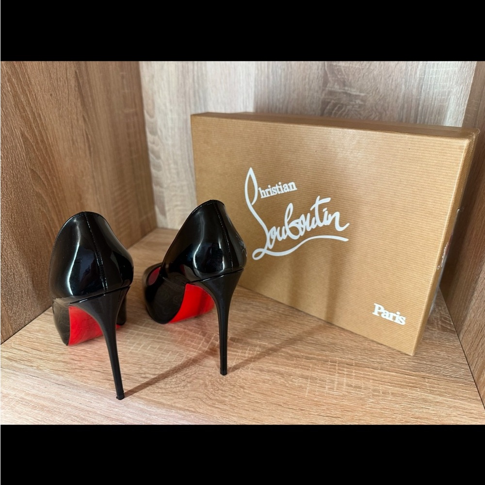 CHRISTIAN LOUBOUTIN New Very Prive 120 Patent Leather Pumps Black/red EU 35 US 5